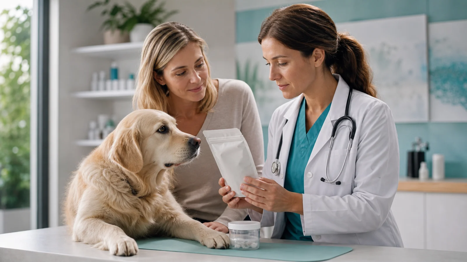 Veterinarian discussing parasite prevention with a dog owner